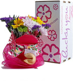 Summer Time Fresh Cut Live Flowers Arranged in a Takeout Container with Your Personal Message Tucked Inside a Fortune Cookie