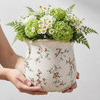 Vintage Ceramic Planter Pot with Drainage Holes, Green Floral Design, 6.11 Inch, Distressed Tuscan Style, Indoor Plant Pot and Vase (Small Red Blooms)