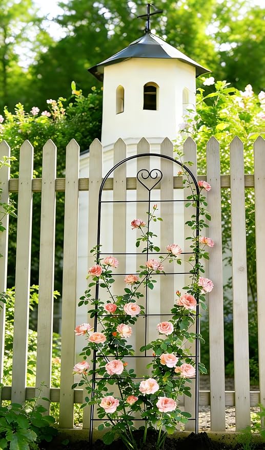 46" Metal Garden Trellis, 3-Section Plant Trellis for Climbing Plants Indoor & Outdoor, Plant Support for Roses, Vines & Vegetables, 1 Pack, Black