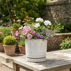 Ceramic Planter, 6 Inch Pot for Plants with Drainage Holes and Tray, Round Plant Pots for Indoor Outdoor Plants, Boho Decorative Flower Pots, Home Room Decor, Gifts for Women, White