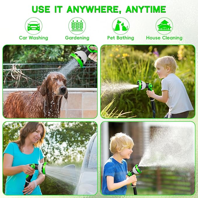 Garden Hose 50 FT, NON-EXPANDABLE Heavy-Duty Flexible & Lightweight Water Hose with 10-Function Nozzle, No-Kink, Leak-Proof Super Fabric, Solid Fittings for Lawn, Car, Outdoor (Black Blue)