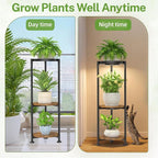 iDavosic.ly 3 Tier Plant Stand Indoor with Grow Light, 30 Inch Tall Vertical Corner Metal Flower Heavy Duty Pot Holder Shelf, Modern Black & Rustic Brown - Round