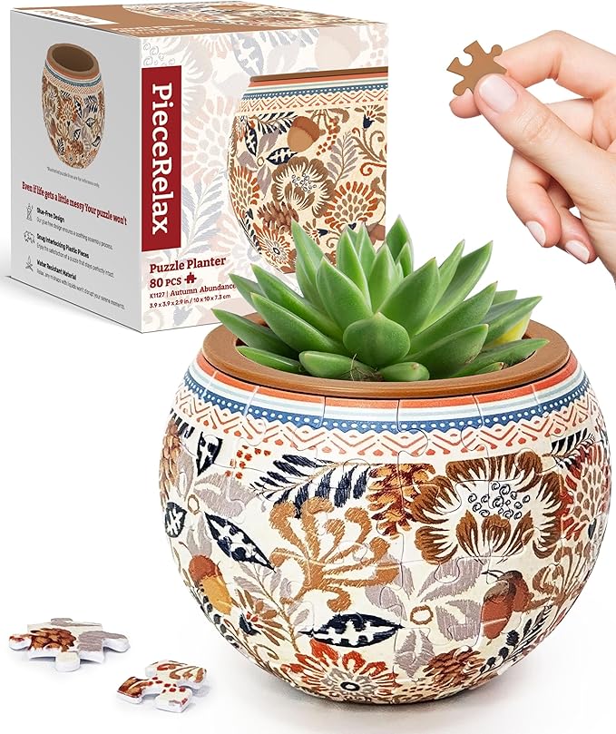 PieceRelax 3D Puzzle Planter 80 Pieces - Autumn Abundance, for Mom, Home Decor Flower Pots for Indoor Cactus, Succulents Pots [K1127]