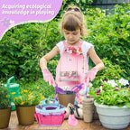 Kids Gardening Tool Set - Garden Tools for Kids with Shovel Trowel Rake Apron Gloves Watering Can and Tote Bag, Outdoor Toys Great Gifts for 3 4 5 6 7 8+ Years Old Girls (Flower Style)