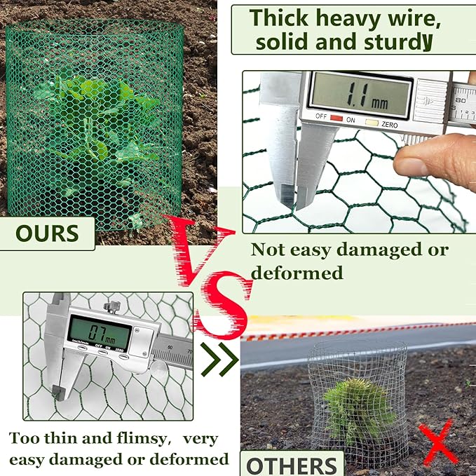 33Ft x 16In Plant Protectors from Animals, Heavy-Gauge Plant Cages for Outdoor Plants with Ties,Pliers,Stakes, Rabbit Plant Cage, Wire Plant Protector,Chicken Wire Fencing Mesh (33Ft x 16In)