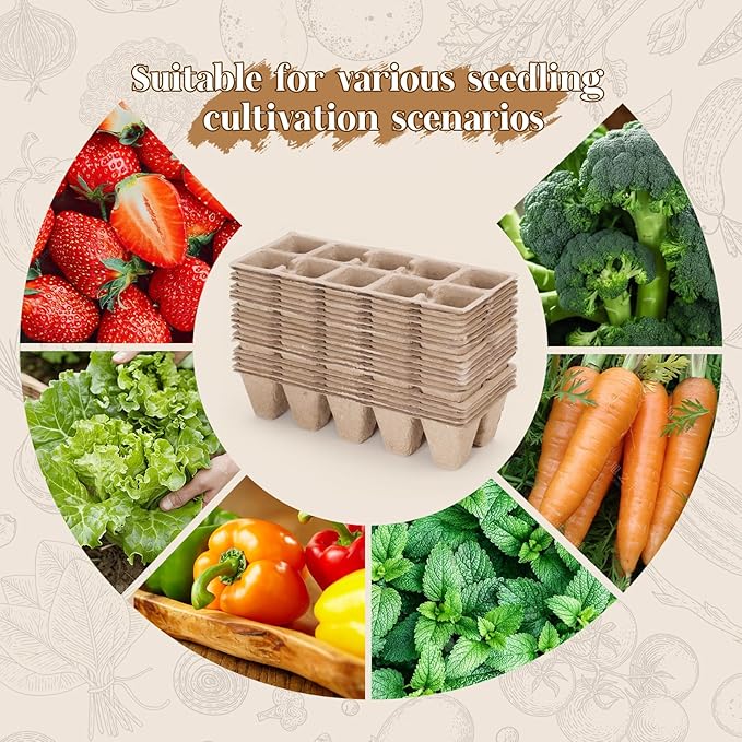 200 Cells Seed Starter Tray, 20 Pcs Biodegradable Plant Starter Peat Pots(Including T-Type Labels & Starter Tools)– Eco-Friendly Gardening Supplies, No Transplant Needed