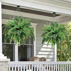 35” Artificial Boston Fern Bush Plant, 2 Faux Ferns for Outdoors Large, Fake Ferns Realistic Artificial Plants with 39 Fronds for Garden Porch Patio Home Office Living Room Decor Green