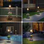 MXwcy Solar Floor Lamp with Plant Stands，Solar Lights Outdoor with Vintage LED Edison Bulbs, Weatherproof Garden Lights for Pathway, Patio, Yard, 8-10 Hours Lighting, IP55 Waterproof