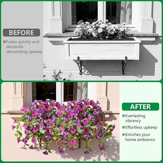 Artificial Fake Flowers Plants UV Resistant, Faux Petunias Silk Flowers for Outdoors No Fade, Fake Outdoor Flowers for Planters Spring, Realistic Home Garden Balcony Yard Decor (Light Purple)