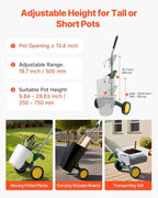 VEVOR Garden Pot Mover, Heavy Duty Plant Dolly Cart with Adjustable Grabbing Arm, Max 143 LBS Weight Capacity, Potted Plant Mover Dolly with Suction Cup and Secure Lock, Fits for Indoor & Outdoor Use