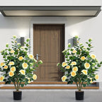 Artificial Camellia Tree 2 Pack 42" Faux Camellia Plant in Pot with 32 Blooming Flowers Fake Flower Tree Greenery Potted Plant for Indoor Outdoor Office Home Porch Decor Yellow