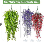 PINVNBY 3 Pack Reptile Plants Terrarium Hanging Fake Vines with Suction Cup Artificial Leaves for Bearded Dragons Lizards Geckos Snake Hermit Crab (Green, Purple and Red)