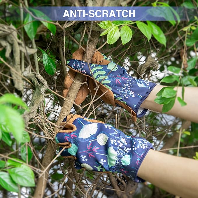 Womens Gardening Weeding Working Gloves, Leather Garden Glove for Women Thorn Proof No Stab for Digging, Planting,Pruning