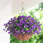 Artificial Fake Hanging Flowers Plants Basket for Outdoors Spring Decoration, Realistic Faux Silk Morning Glory for Outdoor Planters UV Resistant Artificial Flowers for Outside Porch Garden, Purple