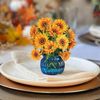 Freshcut Paper Pop Up Cards, Mini Sunflowers, 6 Inch Mini Sized Forever Flower Bouquet 3D Popup Greeting Cards, Birthday Cards, Get Well Gifts, Blank Notecard & Envelope