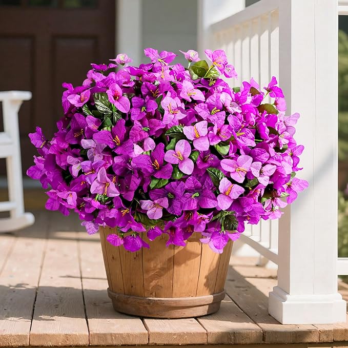 Ivydale Spring Artificial Flowers for Outdoors, 4 Bundles Fake Bougainvillea UV Resistant Faux Silk Flowers Realistic Outdoor Plants for Planter Patio Porch Window Garden Home Decor, Mixed Fuchsia