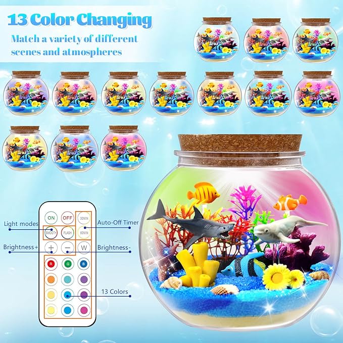 Ocean Light Up Terrarium Kit for Kids - LED Night Light Ocean Birthday Gifts for Girls & Boys Ages 4 5 6 7 8-12, Kids Arts & Crafts Kit, Easter Ideal Gifts