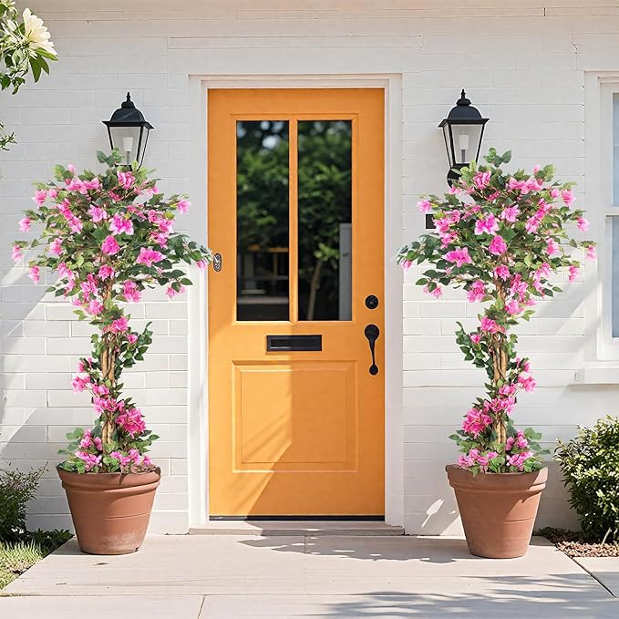 2Pack Artificial Bougainvillea Tree – 5FT Faux Silk Pink Bougainvillea Plant with Pot for Indoor Outdoor Decor, Tall Fake Tropical Tree for Home, Office, Patio, Balcony, Wedding Decoration