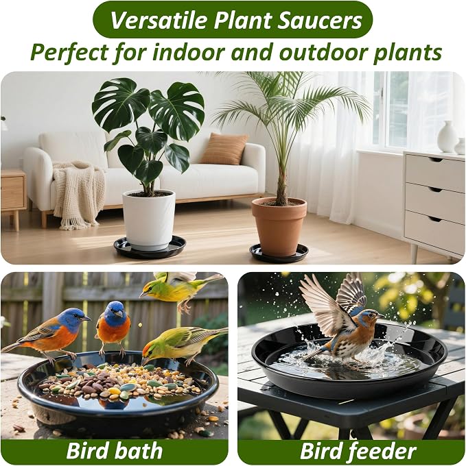 PeoMev 6PCS Plant Trays for Pots - 10 12 14 Inch Plant Saucer Round Plastic Plant Water Catcher Tray for Indoor Outdoor Garden Plants