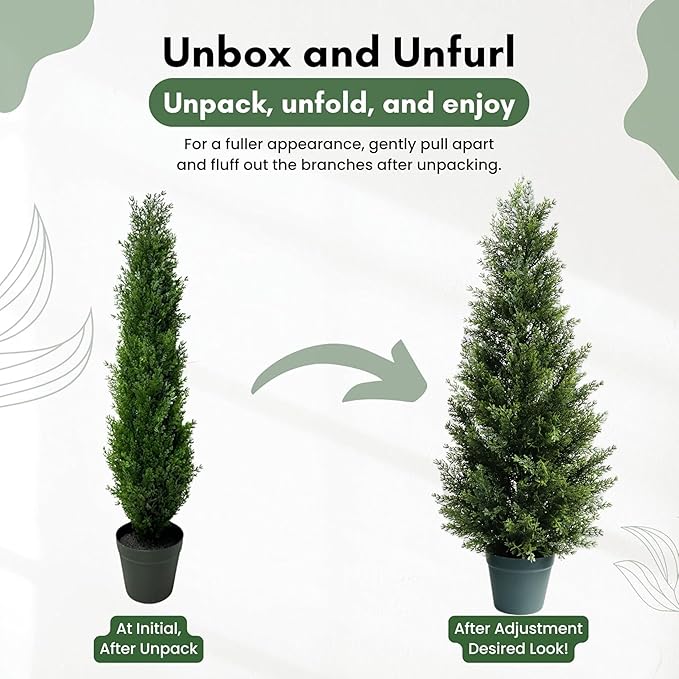 3FT Artificial Cedar Topiary Tree for Outdoor & Indoor Use – UV Rated Faux Cedar Tree in Planter, Fake Plants for Outdoor Planters & Indoor Decor, Ultra Realistic Artificial Shrubs (2 Pack)