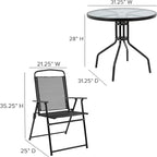 EMMA + OLIVER 6 Piece Black Patio Garden Set with Umbrella Table and Set of 4 Folding Chairs