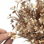 PASYOU Gold Fake Flowers Artificial Shrubs for Christmas Decor, Plastic Plants Faux Leaves Stems Grass Foliage Home Wreath Ornaments Party Hotel Wedding Event Gift DIY Tree Decoration Golden 10 Pack