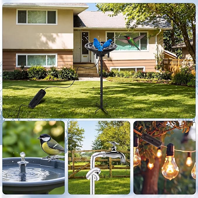 Bird Bath with Fountain Set, 42 Inch Height Outdoor Freestanding Pedestal Birdbath Bowl with Metal Ground Stake, Wiring Protection Box and Tape, Weather-Resistant Decorative for Garden Yard
