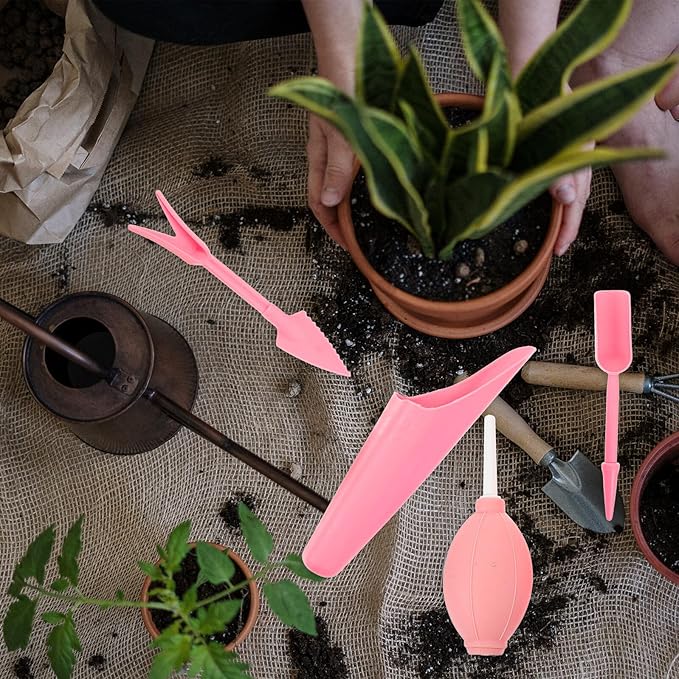 Toyvian Succulent Planting Tools Garden Gadgets Set with 5 Pink Hand Tools for Indoor and Outdoor Gardening, Bonsai and Planting Supplies for Home Garden Care