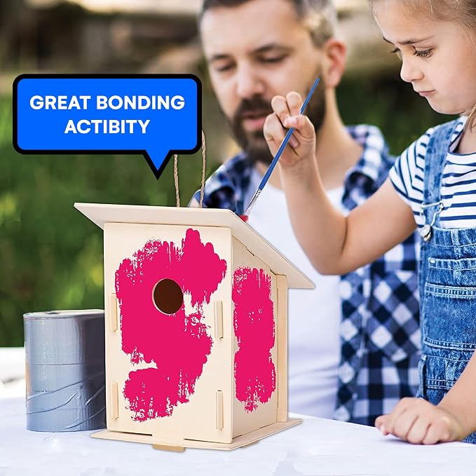 Neliblu 2 Pack Birdhouse Kits for Kids - 6.1" x 5.9" x 3.0" - DIY Craft and Garden Decoration, Pre-cut, Easy to Assemble for Birdwatchers - Includes Paints, Brushes, Birdhouse Kits for Adults to Build