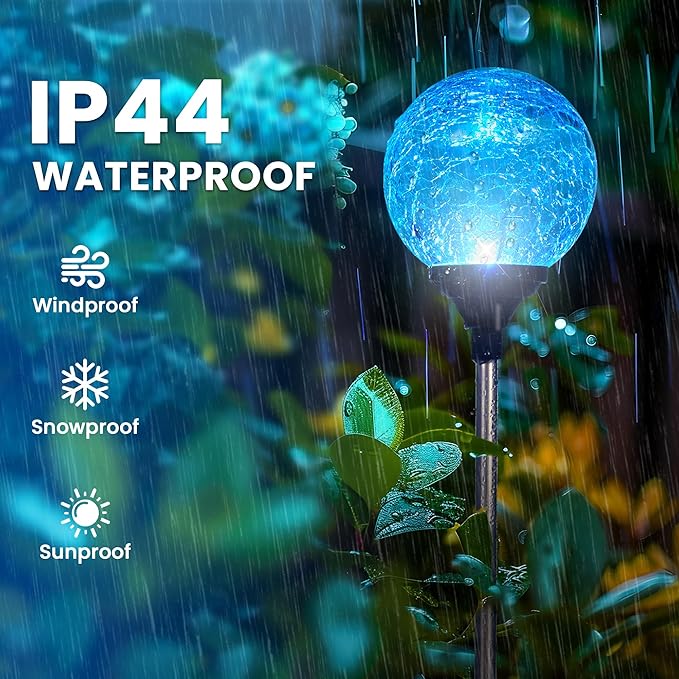 GIGALUMI Solar Garden Lights 6 Pack, Solar Lights Outdoor Decorative Waterproof, Outdoor Solar Lights for Yard Decorations, Multi-Colored Changing Garden Globe Cracked Glass Ball with LED Lights