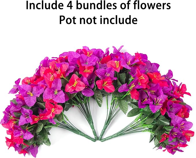 Ivydale Artificial Flowers for Outdoors Fake Bougainvillea Spring Summer Outside Decor, 4 Bundles UV Resistant Faux Flowers for Outdoor Planters Realistic Silk Plants Patio Porch Window Garden Home