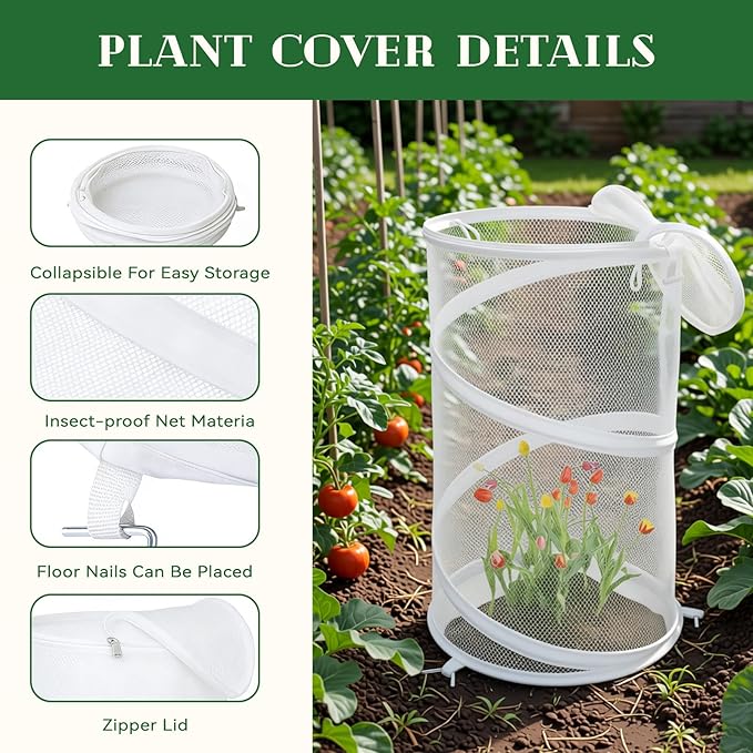 6-Pack Pop Up Plant Covers, Heavy Duty 18"x24" Mesh Plant Cover & Garden Cloche with Ground Stakes, Windproof Plant Protector Tent for Tomato & Strawberry (Protection from Birds & Animals)