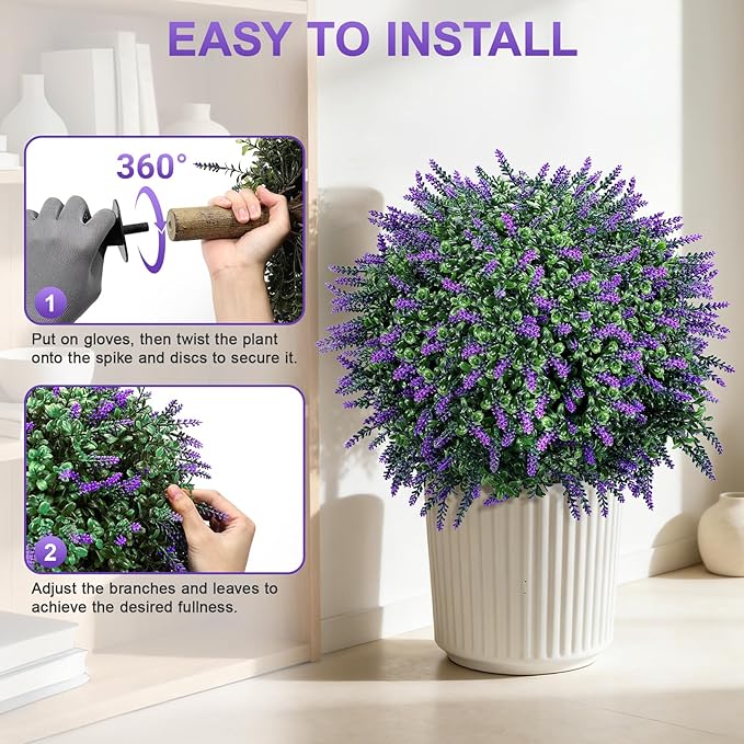 TNELTUEB Artificial Lavender Boxwood Topiary Ball 27" Tree, Set of 2 UV Resistant Faux Silk Shrubs with Ground Spikes, Large Fake Boxwood Plants for Outdoor, Garden, Porch, Patio Decor and Reception