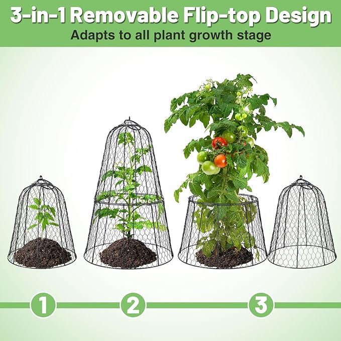 Cloche Plant Protectors from Animals - 17.3"Hx11.8"D Chicken Wire Plant Covers with Removable Flip-Top Design, Rustproof Metal Garden Cloches Keep Rabbits, Squirrels, Deers, Birds Out - 7 Pack