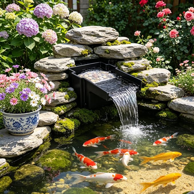 21 Pcs Pond Waterfall Spillway Filter Media Set 10 Reusable Waterfall Box Filter Replacement Pad 10 Bracket and 250g Ceramic Rings for Maintain Water Quality Spillway not Included