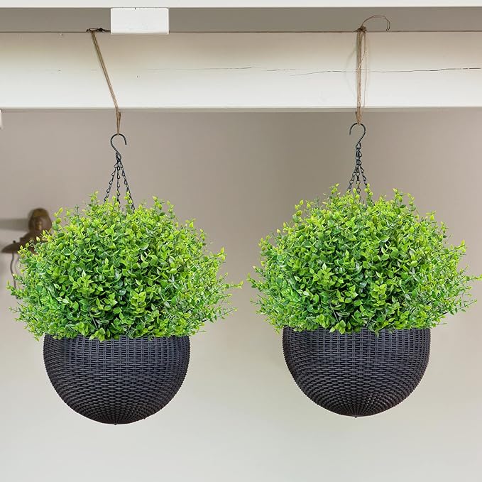 Ouddy Decor 24 Bundles Artificial Greenery Stems Fake Plants Outdoor UV Resistant Faux Plastic Boxwood for Kitchen Office Garden Porch Farmhouse Window Box Home Decor