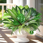 Livole 8 Pcs Artificial Plants Outdoor Faux Plants Fake Greenery Stems with Boston Fern Lavender Morning Glory UV Resistant Artificial Flowers for Outdoors Porch Patio Garden Spring Summer Home Decor