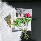 Mandy's Shades of Pink Artificial Tulips Flowers Centerpiece, 13.5" Lifelike PU Fake Floral Stems 20pcs for Kitchen Island & Dining Table, Spring Decor for Easter