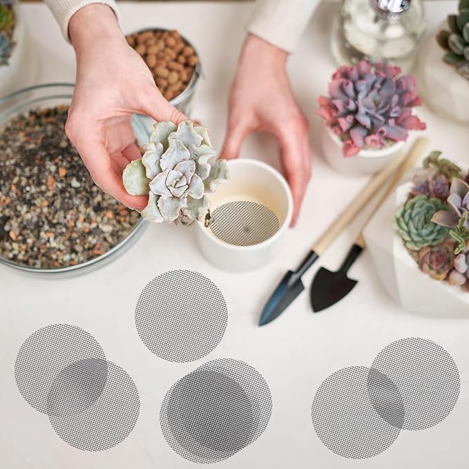 Bonsai Mesh Screen for Plant Pot Drainage 4 Inch, 50 Pcs Plastic Round Flower Pot Hole Mesh Cover Pad, Planter Bottom Drainage Inserts Grid Mat for Potted Succulent