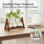 Plant Terrarium with Wooden Stand, 3 Bulb Glass Vase Metal Holder, Retro Hydroponics Planter for Home/Garden/Office Decor, for Women & Mom (1, Natural Wood, 3-Bulb)