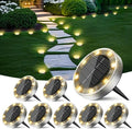 Peasur Solar Ground Lights Outdoor, 8 Pack Flat Solar Powered Disc Lights, IP68 Waterproof, Anti-Rust, Landscape Lighting for Pathway Garden Yard Lawn Walkway Landscape Driveway, Mini, Warm White