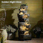 Sunlinua 58" H Outdoor Water Fountain with 7 Tiers New Upgraded Large Cascading Realistic Rock Waterfall Fountains with Lights Outdoor Water Fountain for Garden Patio Backyard Porch Home Decor