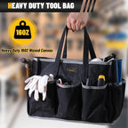 Canvas Tool Tote Bag, Heavy Duty 16oz Waxed Canvas Tool Storage Pouch with 1 Large Compartment & 10 Small Pockets | Multi-Purpose Garden Tool Bag for Horticulturists Mechanics Craftsmen – Black