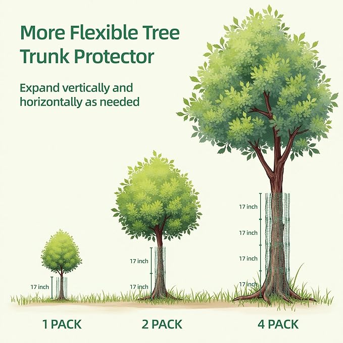 17'' Tree Trunk Protector, 12 Pack Wire Plant Protector from Animals, Metal Tree Guards with Metal Stakes & Zip Ties,Mesh Tree Bark Protector from Deer Animals Trimmers Mowers