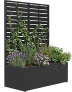 Metal Raised Garden Bed with Trellis, 35"x16"x47" Planter Box for Vegetables & Climbing Plants, Outdoor HDPE Privacy Screen Planter with Drainage Holes for Patio, Backyard, Garden