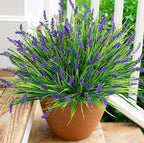 Artificial Fake Outdoor Plants Flowers for Decoration,10 Bundles 16.5" UV Resistant Plastic Tall Realistic Faux Monkey Grass Greenery Stems for Home Outside Planter Window Porch Patio Garden-Purple