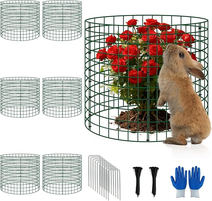 6 Pack Plant Protectors from Animals, 12''x12'' Metal Plant Cages for Outdoor Plants, Garden Plant Protector with Stakes & Zip Ties, Keep Rabbits Squirrels Out, Plant Cage for Flowers Vegetables