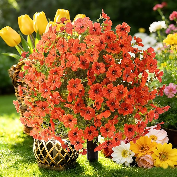 Alupssuc 2Pcs 20" Artificial Topiary Ball Flowers for Outdoors Planters, Spring Decoration with Spike, UV Resistant Faux Summer Plants, Fake Bushes Indoor Decor, Orange for Garden, Porch & Patio