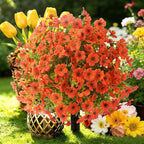 Alupssuc 2Pcs 20" Artificial Topiary Ball Flowers for Outdoors Planters, Spring Decoration with Spike, UV Resistant Faux Summer Plants, Fake Bushes Indoor Decor, Orange for Garden, Porch & Patio