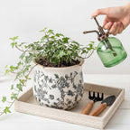 DREAMLOOM Vintage Ceramic Planter for Indoor Plants,6.1" Ice Crack Cottage Scroll Vase Tuscan Decor Flower Pots with Drainage Holes Home Kitchen Farmhouse Antique Decorative Gift (Grey-Corrugated)